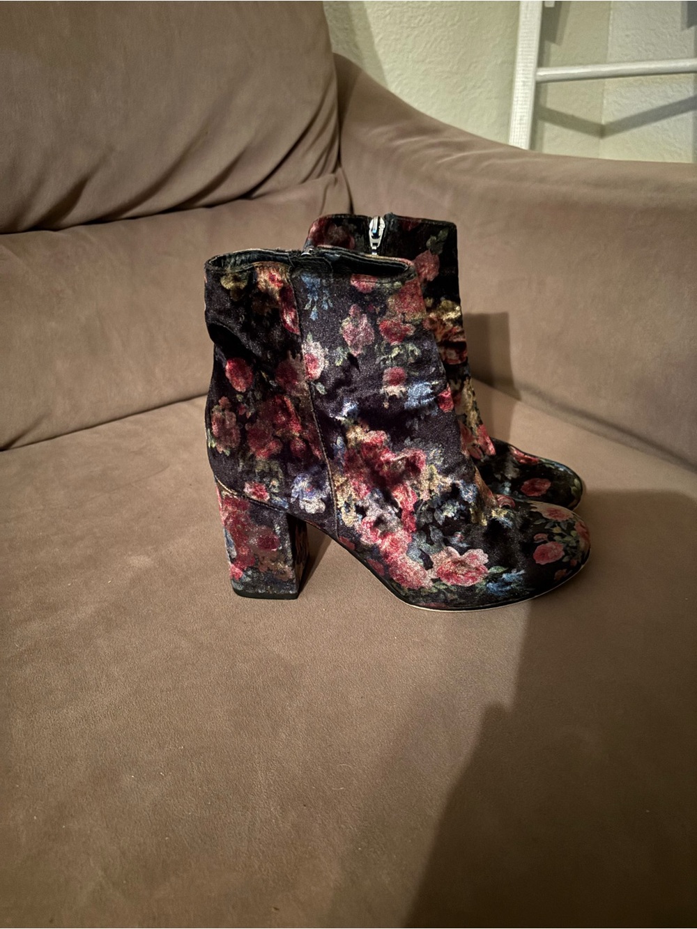 Monique Floral Velvet Ankle Boots - Black with Multicolor Blooms